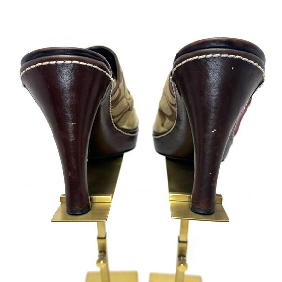 Y2KCoach Patchwork Platform Mules Leopard Calf Hair Metallic Leather Heels Multi - Picture 9 of 16